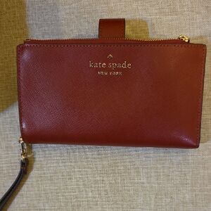 kate spade red leather zip wristlet wallet with wrist strap